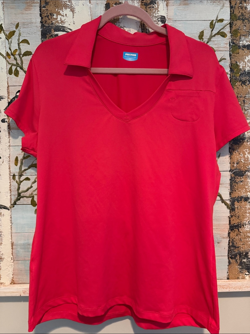 PGA TOUR Women's Bright Pink V-Neck Polo with Small Chest Pocket